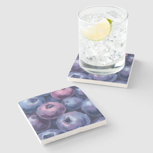 Dessous-de-verre En Pierre Beaux Bleuets | Peinture de Fruits (Côté)