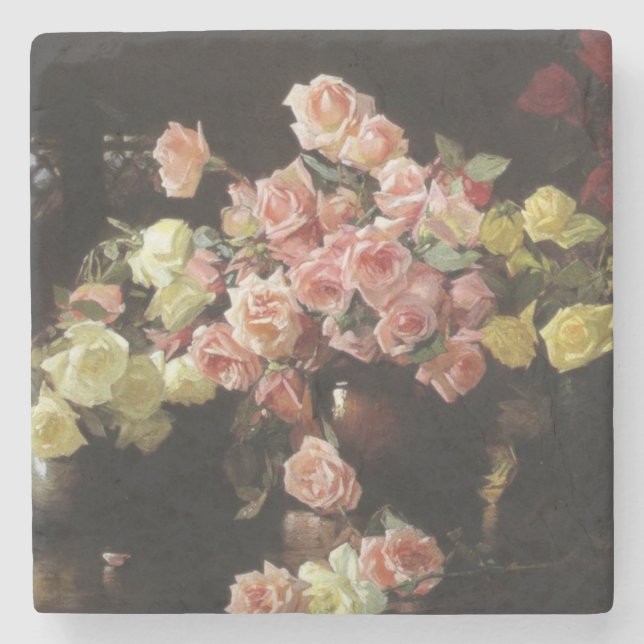 Dessous-de-verre En Pierre Beaux Roses (par Joseph DeCamp) (Devant)
