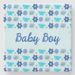 Dessous-de-verre En Pierre Bébé bleu Papillons et fleurs personnalisés
