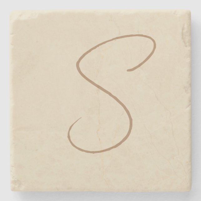 Dessous-de-verre En Pierre Beige Classic manuscrit Monogramme initial (Devant)