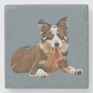 Dessous-de-verre En Pierre Belle Bordure Peinte Collie Dessous de verre en ma