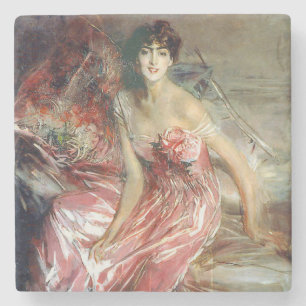 Dessous-de-verre En Pierre Belle dame en robe rose (Giovanni Boldini)