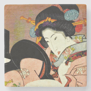 Dessous-de-verre En Pierre Belle femme dans le miroir par Utagawa Kunimaru