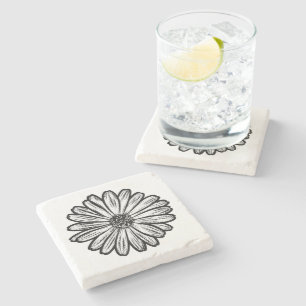 Dessous-de-verre En Pierre Belle Fleur de marguerite, Illustration de demi-te