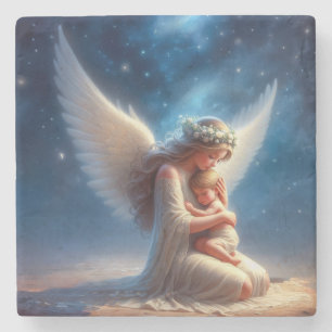 Dessous-de-verre En Pierre Belle peinture numérique d'ange tenant un bébé