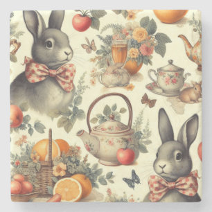 Dessous-de-verre En Pierre Belle peinture Vintage de lapin