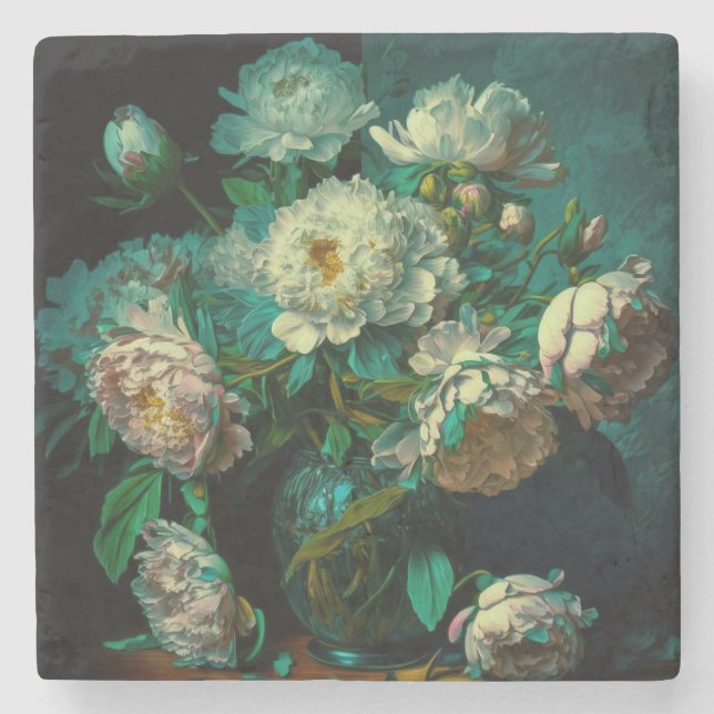 Dessous-de-verre En Pierre Belle Peony Flowers Beverage Coaster (Devant)