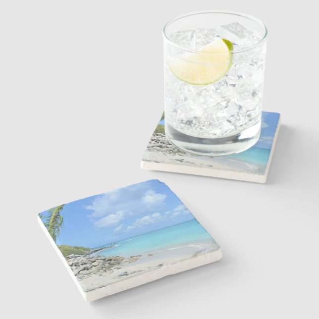 Dessous-de-verre En Pierre Belle Plage Tropicale Turquoise (Côté)
