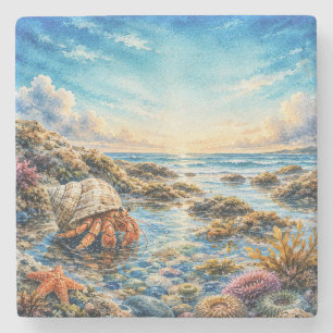 Dessous-de-verre En Pierre Bernard l'ermite à l'aquarelle explorant la mare r