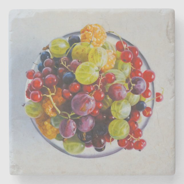 Dessous-de-verre En Pierre Berries d'été de l'hyperréalisme peinture à l'huil (Devant)