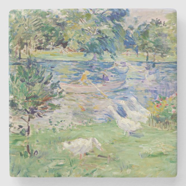 Dessous-de-verre En Pierre Berthe Morisot - Fille en bateau avec oie (Devant)