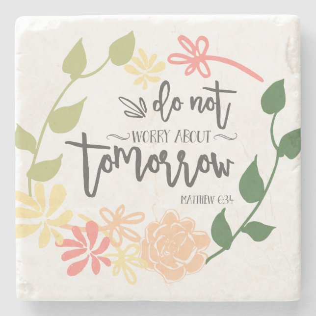 Dessous-de-verre En Pierre Bible Verse Christian Floral Wreath Ne vous inquié (Devant)