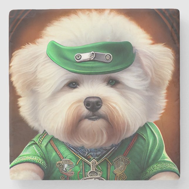Dessous-de-verre En Pierre Bichon Frisé Chien Conduite Vélo St. Patrick (Devant)