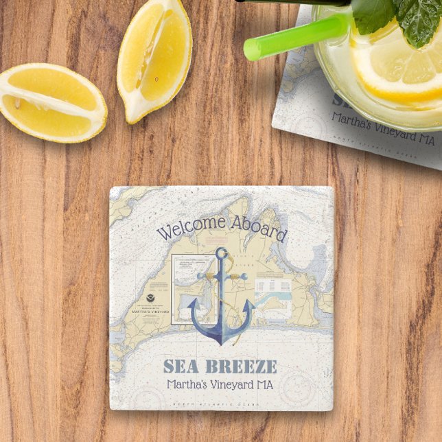Dessous-de-verre En Pierre Bienvenue à bord ⚓ Martha's Vineyard Nautical (Welcome Aboard ⚓ Martha's Vineyard Nautical Stone Coaster
)