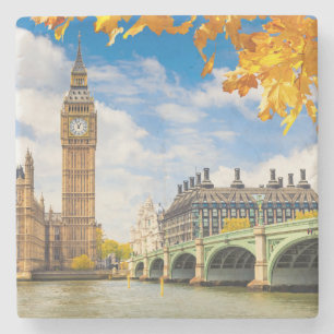 Dessous-de-verre En Pierre Big Ben Avec Feuilles D'Automne, Londres