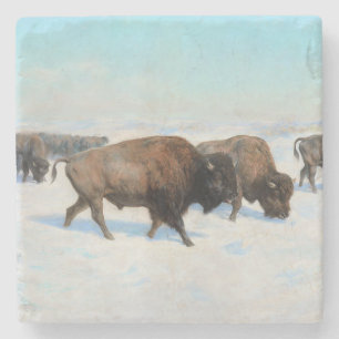 Dessous-de-verre En Pierre Bisons dans la neige (par Rosa Bonheur)