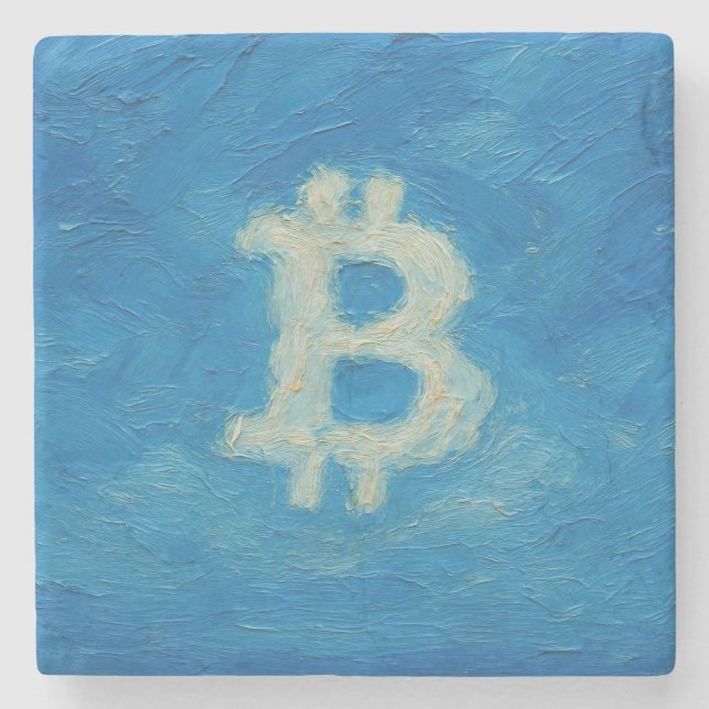 Dessous-de-verre En Pierre Bitcoin Blue Sky (Huile, Style : 2) (Devant)