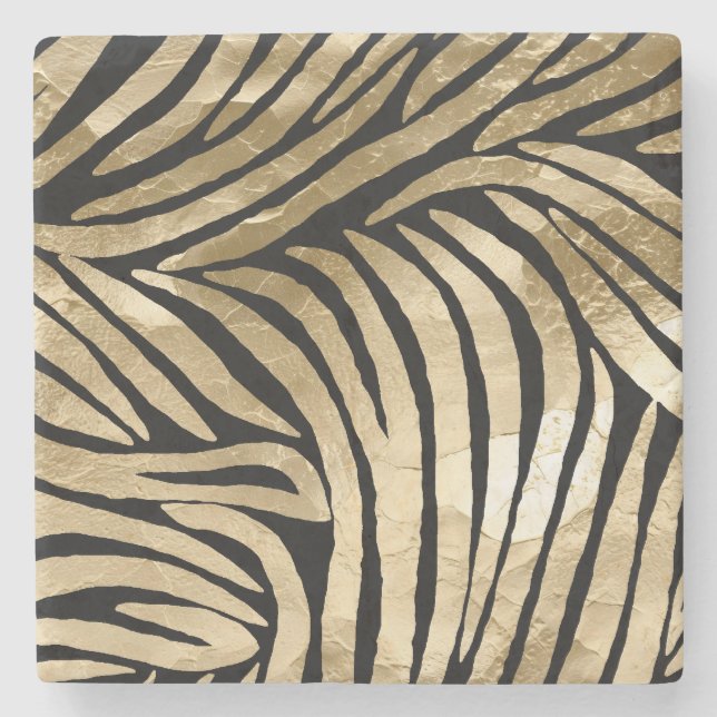 Dessous-de-verre En Pierre Black and Gold Glam Zebra Print (Devant)