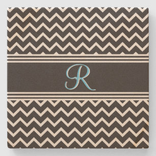 Dessous-de-verre En Pierre Black Blanc Chevron gothique Zigzag Monogramme