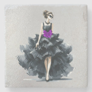 Dessous-de-verre En Pierre Black Cocktail Gown, Purple Bow, Shades