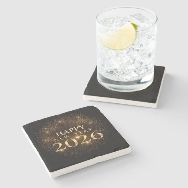 Dessous-de-verre En Pierre Black gold confetti new year coaster set (Côté)