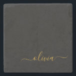 Dessous-de-verre En Pierre Black Gold Modern Script Girl Monogramme Nom<br><div class="desc">Noir et or Simple Script Monogramme Nom Carreaux de pierre. Cela rend la remise de diplômes parfaite,  doux 16 ans,  mariage,  douche nuptiale,  anniversaire,  baby shower ou cadeau de fête de bachelorette pour quelqu'un qui aime le luxe glam et les styles chic.</div>