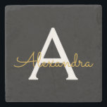 Dessous-de-verre En Pierre Black Gold Modern Script Girl Monogramme Nom<br><div class="desc">Noir et or Simple Script Monogramme Nom Carreaux de pierre. Cela rend la remise de diplômes parfaite,  doux 16 ans,  mariage,  douche nuptiale,  anniversaire,  baby shower ou cadeau de fête de bachelorette pour quelqu'un qui aime le luxe glam et les styles chic.</div>