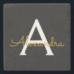 Dessous-de-verre En Pierre Black Gold Modern Script Girl Monogramme Nom<br><div class="desc">Noir et or Simple Script Monogramme Nom Carreaux de pierre. Cela rend la remise de diplômes parfaite,  doux 16 ans,  mariage,  douche nuptiale,  anniversaire,  baby shower ou cadeau de fête de bachelorette pour quelqu'un qui aime le luxe glam et les styles chic.</div>