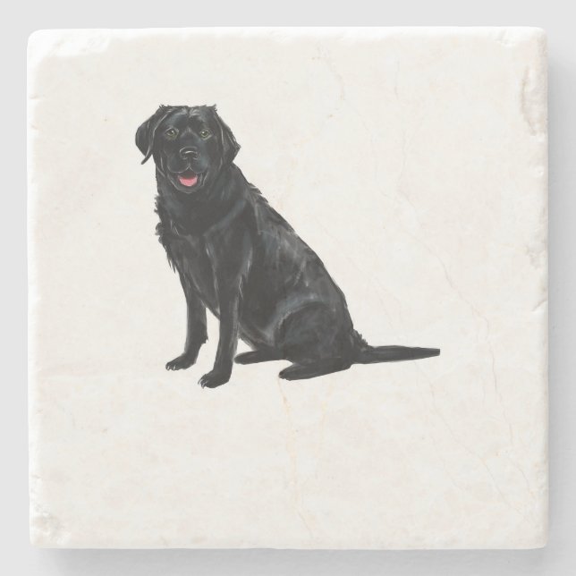 Dessous-de-verre En Pierre Black Lab Marble Boire Coasters - Nom de chien per (Devant)