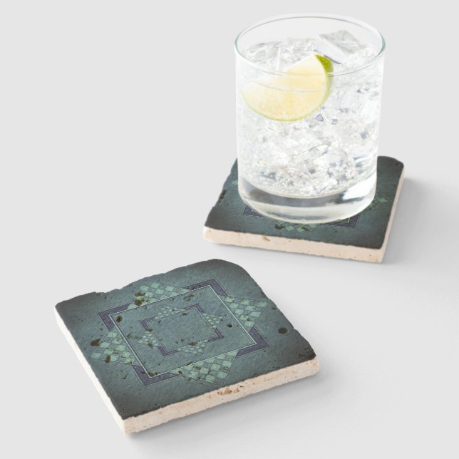 Dessous-de-verre En Pierre Bleu À damiers double (Côté)
