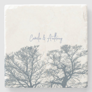 Dessous-de-verre En Pierre Bleu Arbres du fond Mariage de Boho Tropical