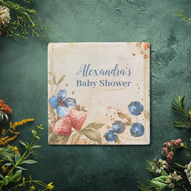 Dessous-de-verre En Pierre Bleu Berry baby shower doux (Créateur téléchargé)