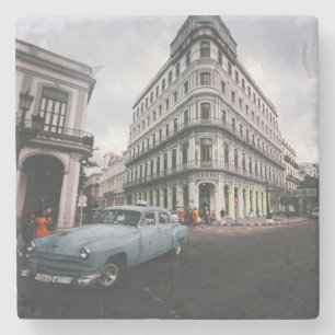 Dessous-de-verre En Pierre Bleu Classic Vintage Car Cityscape