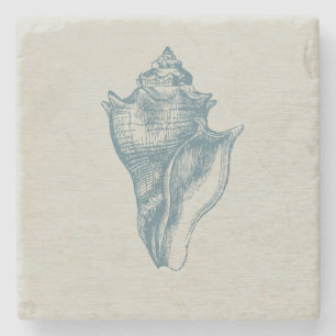 Dessous-de-verre En Pierre Bleu d'océan profond vintage Shell