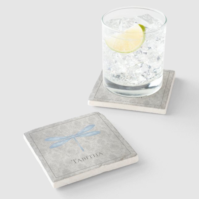 Dessous-de-verre En Pierre Bleu Dragonfly Damas (Côté)