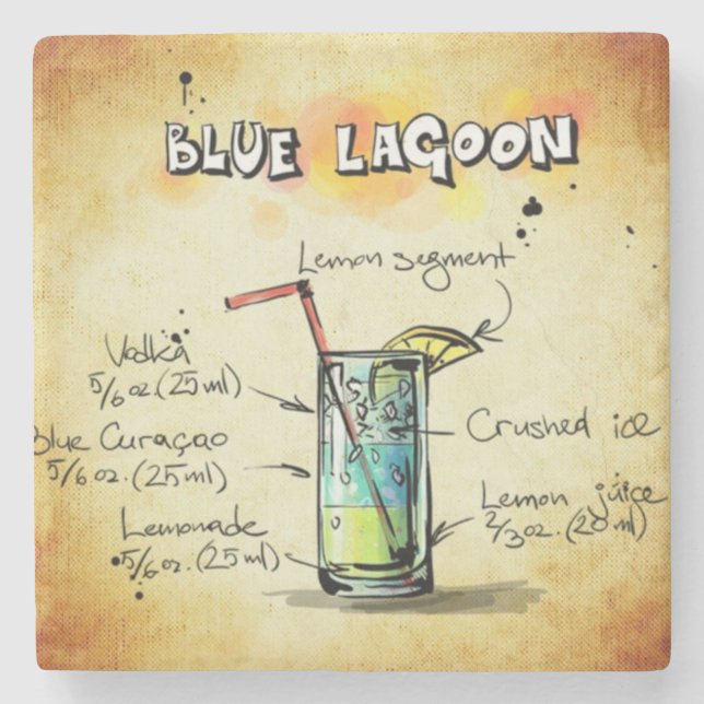 Dessous-de-verre En Pierre Bleu Lagoon Bartender Drink Recette (Devant)