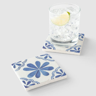 Dessous-de-verre En Pierre Bleu Méditerranéen & Blanc Mosaïque italienne Flor
