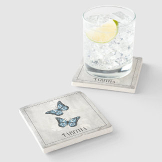 Dessous-de-verre En Pierre Bleu papillon Floral Dessous de verre de pierre pe