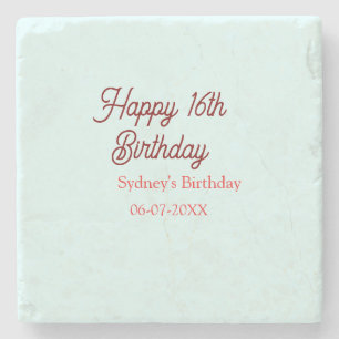 Dessous-de-verre En Pierre Bleu pastel rouge joyeux 16e anniversaire nom date