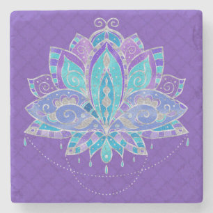 Dessous-de-verre En Pierre Bleu, Puple Lotus turquoise avec les accents