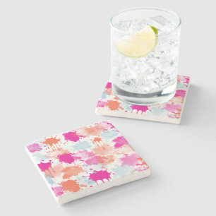 Dessous-de-verre En Pierre Bleu rose orange Abstrait Peinture