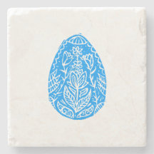Bleu Rustique Floral Oeuf de Pâques Linocut