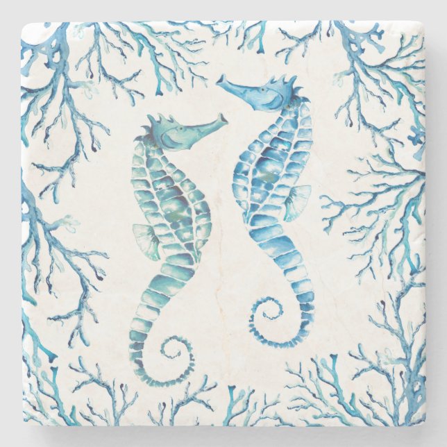 Dessous-de-verre En Pierre Bleu Seahorse Tropical Fish (Devant)