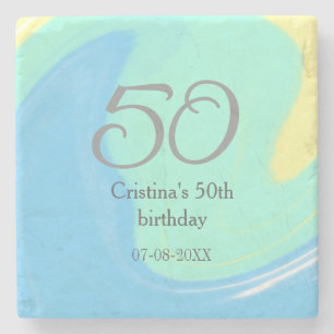 Dessous-de-verre En Pierre bleu vert gris 50e anniversaire ajouter nom date r