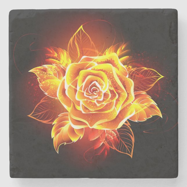 Dessous-de-verre En Pierre Blooming Fire Rose (Devant)