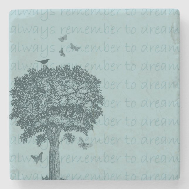 Dessous-de-verre En Pierre Blue Birds Papillons Dream Tree (Devant)
