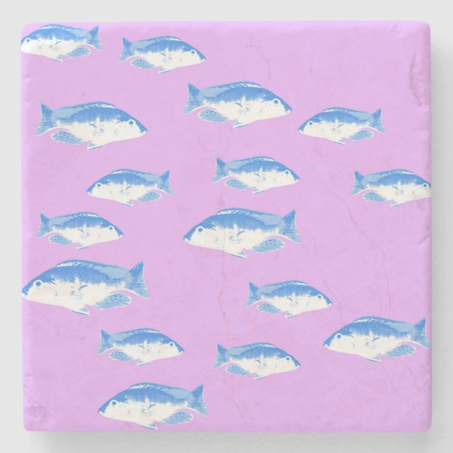 Dessous-de-verre En Pierre Blue fish on lilac (Devant)