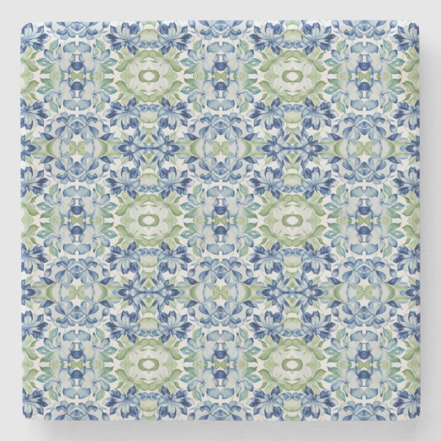 Dessous-de-verre En Pierre Blue Greem BOHO Floral pattern (Devant)