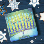 Dessous-de-verre En Pierre Blue Green Hanoukka Menorah Peace Love Light Bold<br><div class="desc">"Paix, amour et lumière." Une photo de fond d'une menorah d'art bleu et vert, colorée et lumineuse, vous permet d'inaugurer les vacances d'Hanoukka dans le style. Sentez la chaleur et la joie de la saison des Fêtes chaque fois que vous vous détendez avec votre boisson préférée sur ce dessous de...</div>