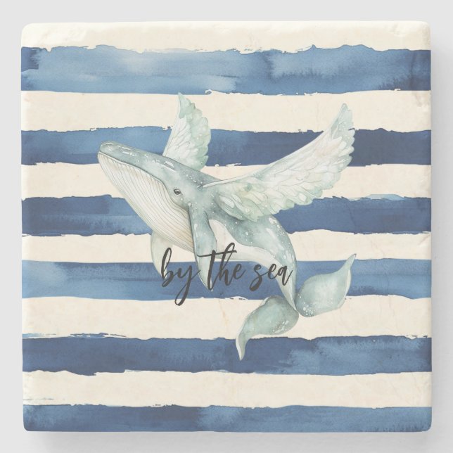 Dessous-de-verre En Pierre Blue Ocean Whale By the sea (Devant)
